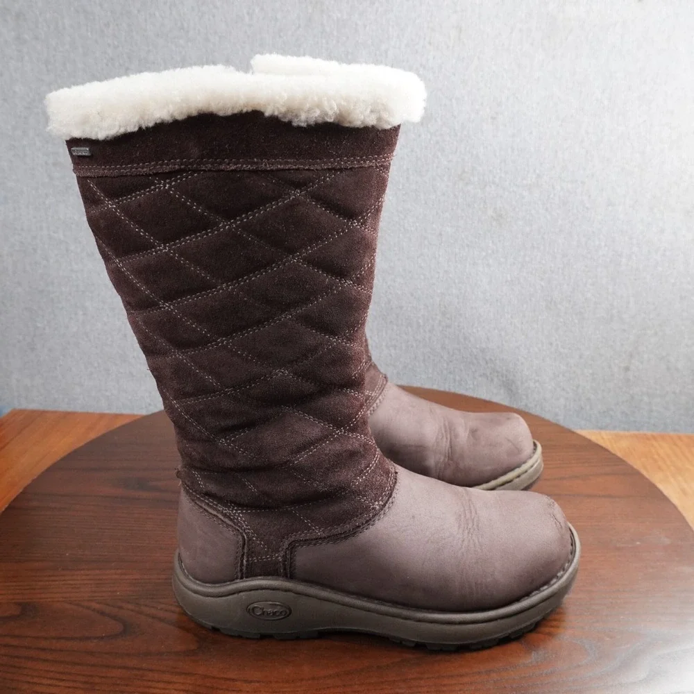Chaco Arbora Boots Women's‎ 6 Brown Leather Quilted Shearling Waterproof Winter